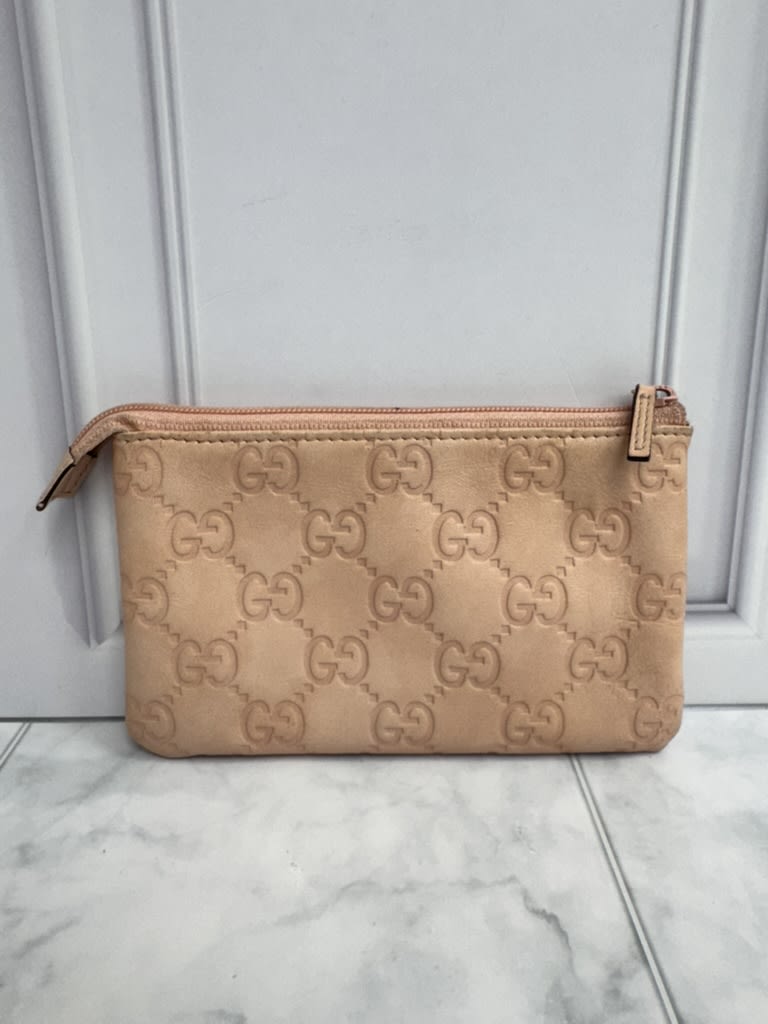 Gucci Pink Guccissima Embossed Leather Zip Pouch