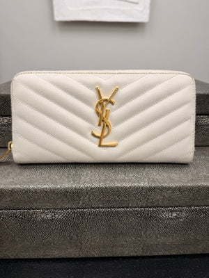 Saint Laurent YSL Cream Chevron Leather Continental Wallet