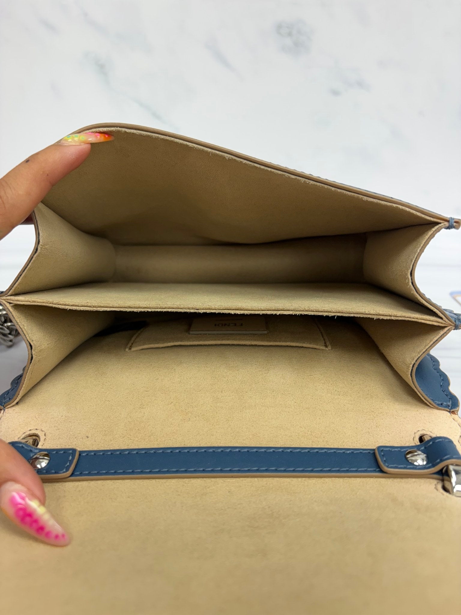 Fendi Blue Leather Kan Chain Shoulder Bag