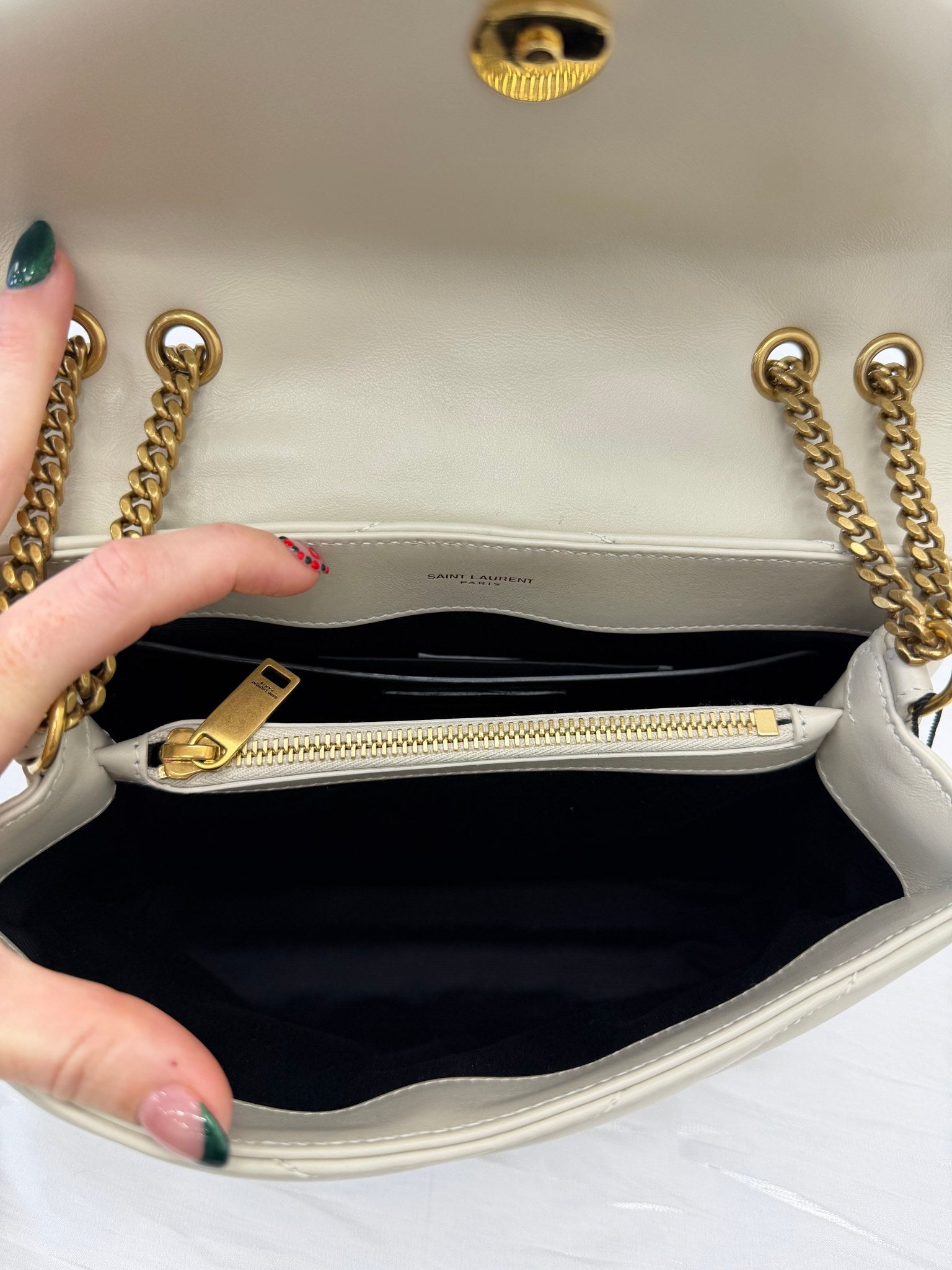 LIKE NEW- Saint Laurent YSL Beige Chevron Leather Small Loulou Bag