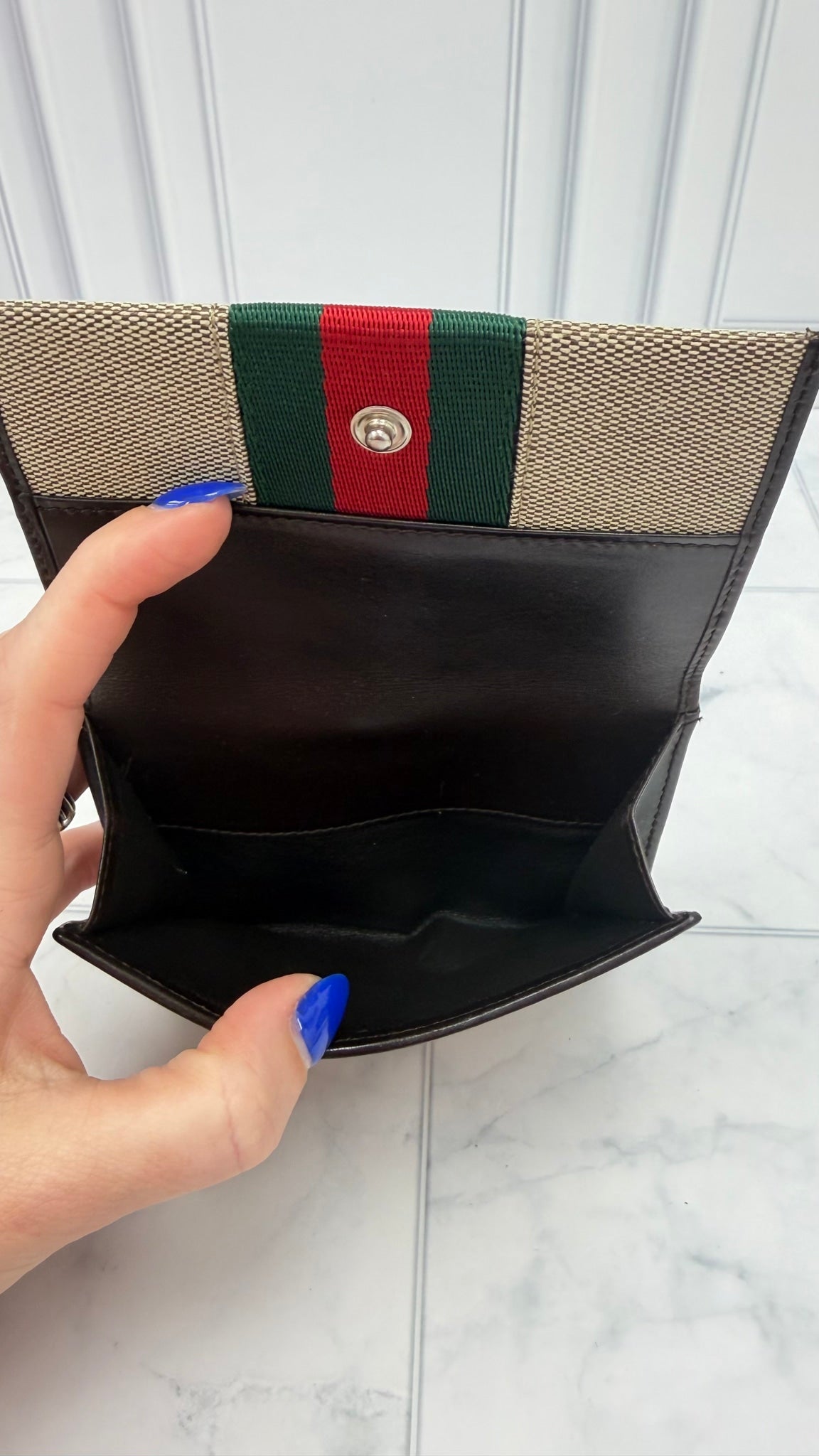 Gucci Vintage Beige & Brown Canvas Interlocking G Web Compact Wallet