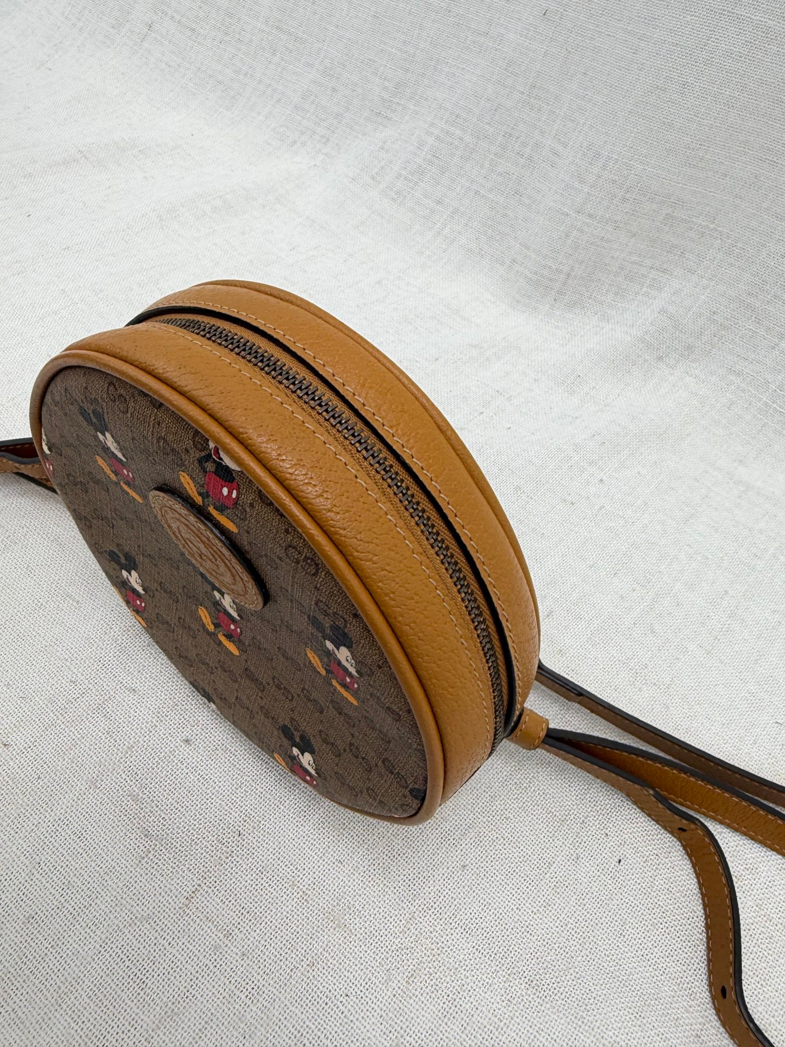 Gucci X Disney Brown Coated Canvas  Mickey Mouse Round Backpack