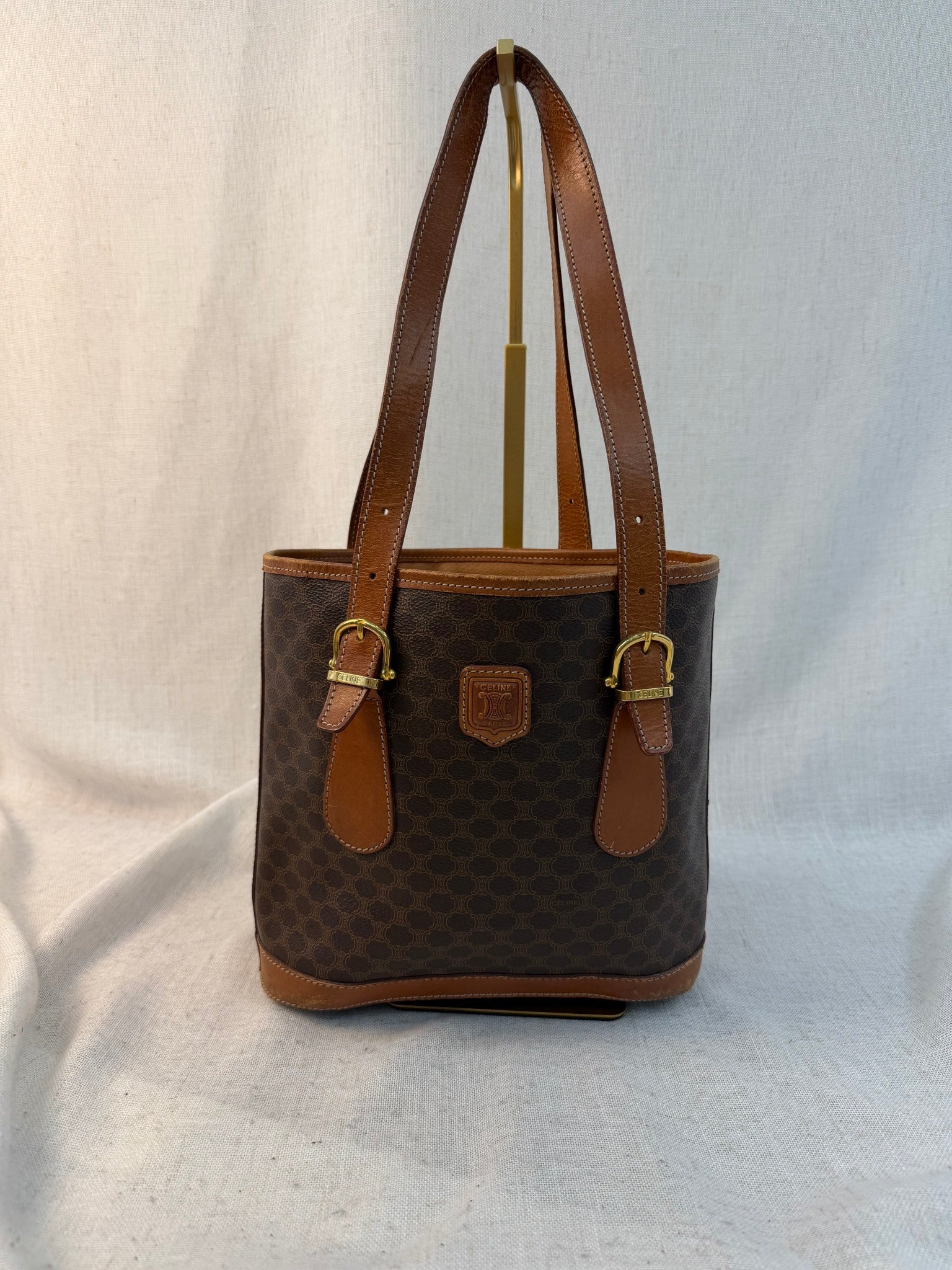 Celine Brown Coated Canvas Macadam Tote Bag