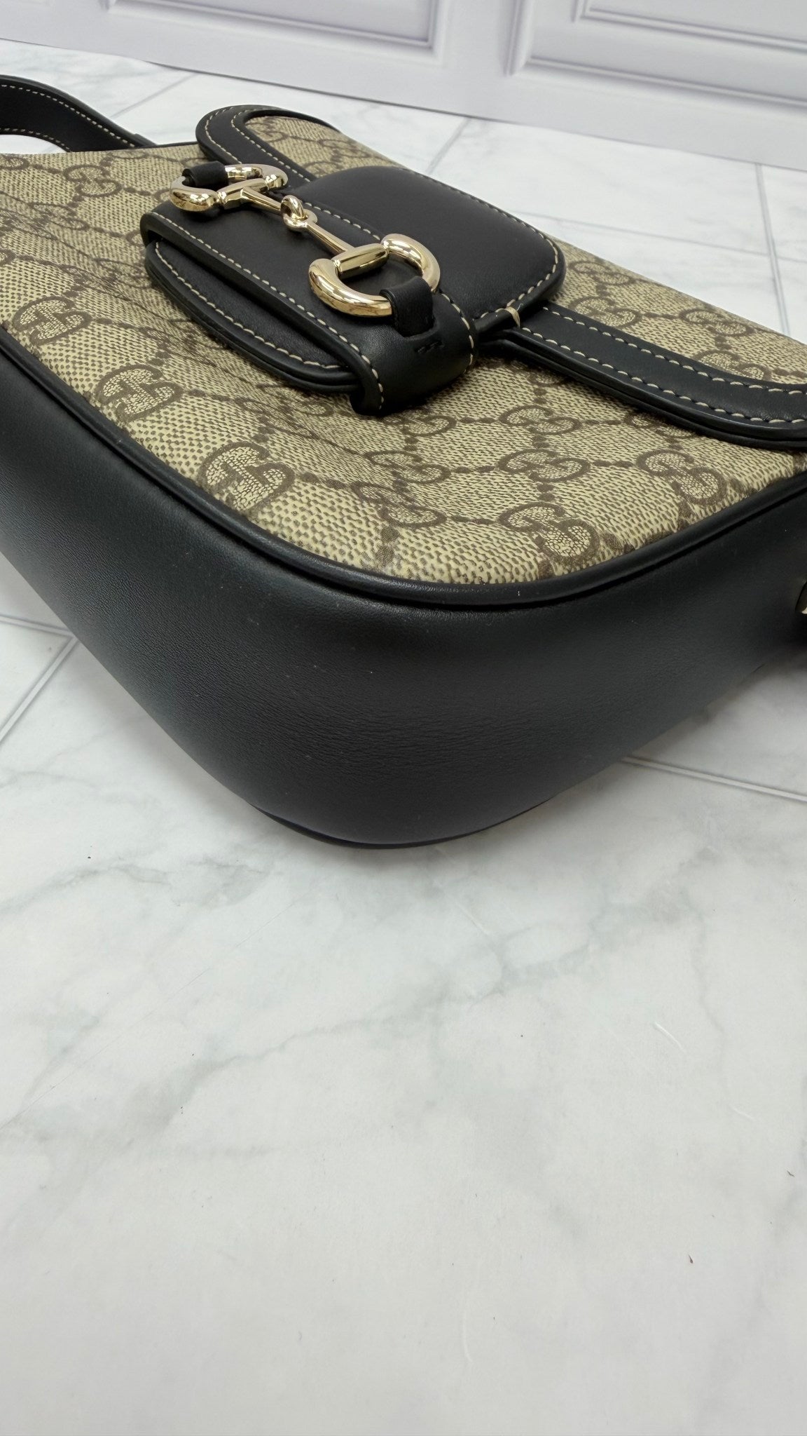 Gucci GG Supreme Canvas & Black Leather 1955 Horsebit Crossbody