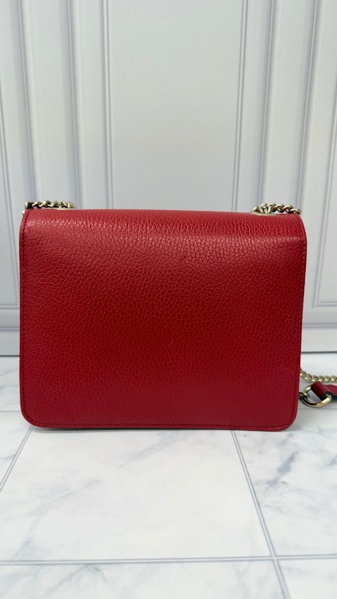 Gucci Red Grained Leather Interlocking G Small Shoulder Bag