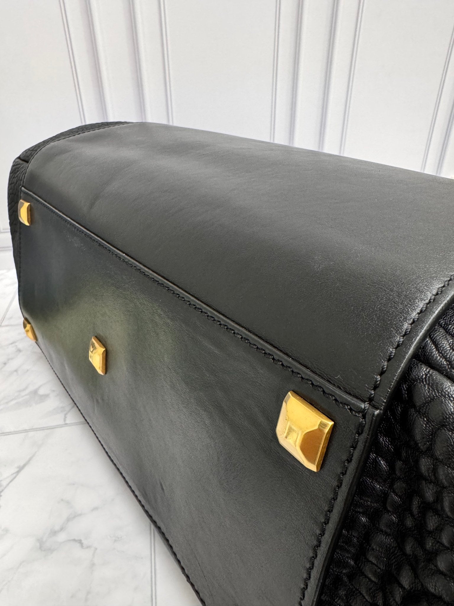 MCM Black Pebbled Leather Large Tote Bag