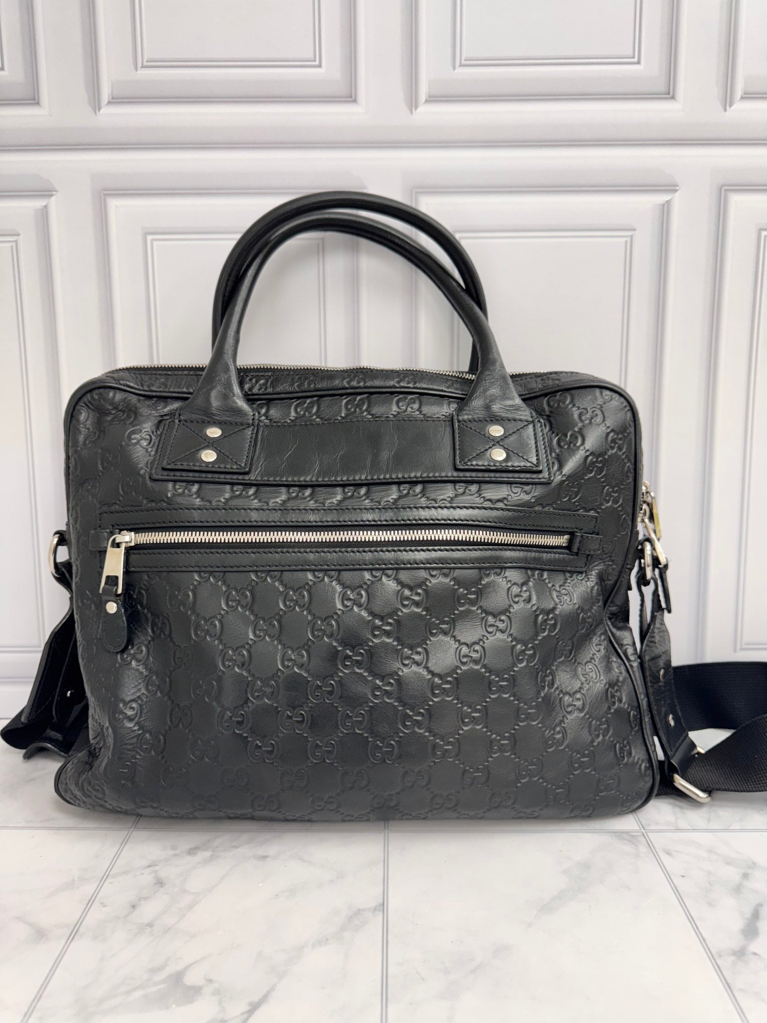 Gucci Black Embossed Leather Large Briefcase