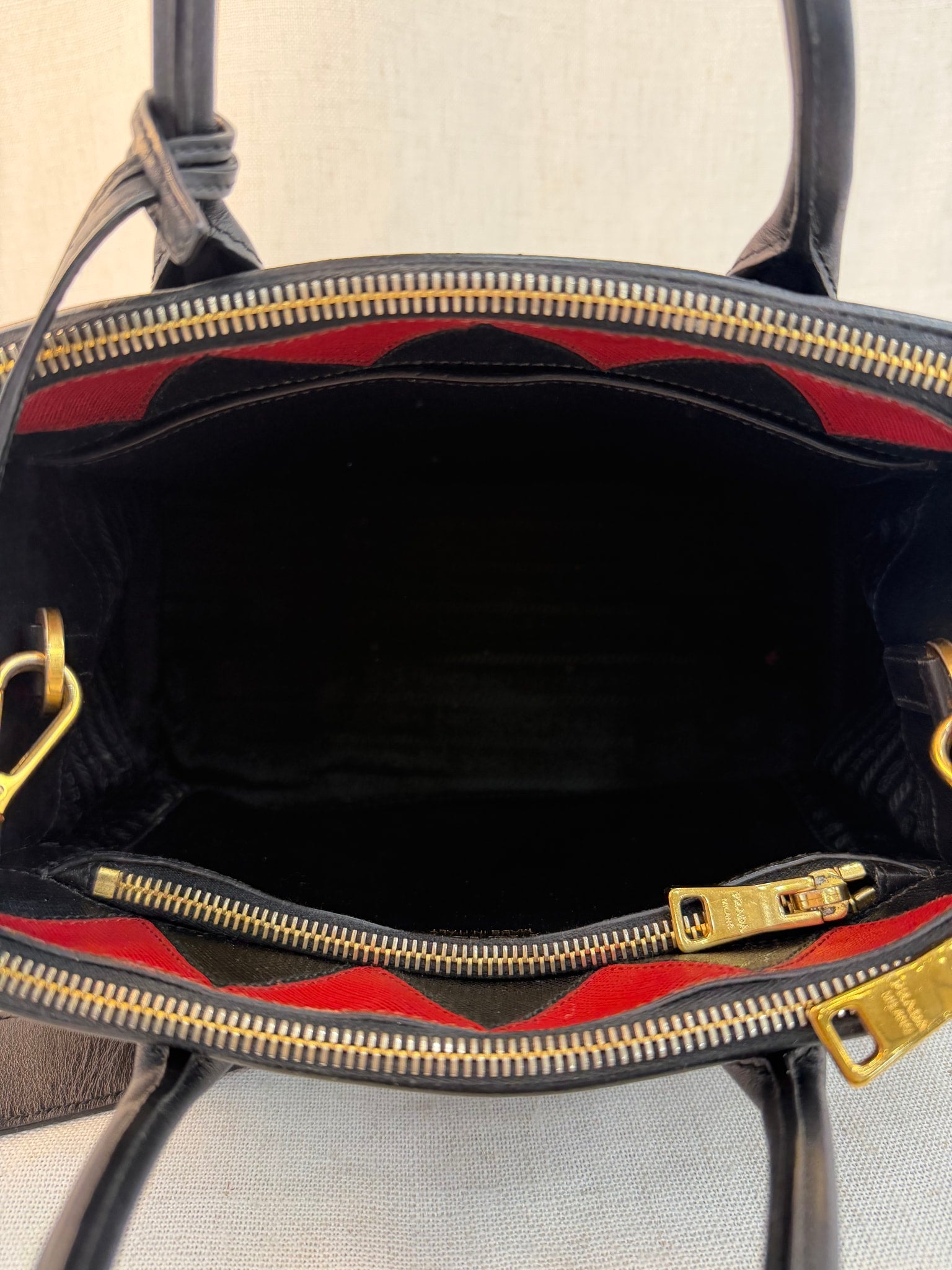 Prada Black Saffiano Leather Paradigme Two Way Tote Bag