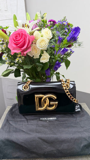 Dolce and Gabbana Black Patent Leather Chain Shoulder Bag