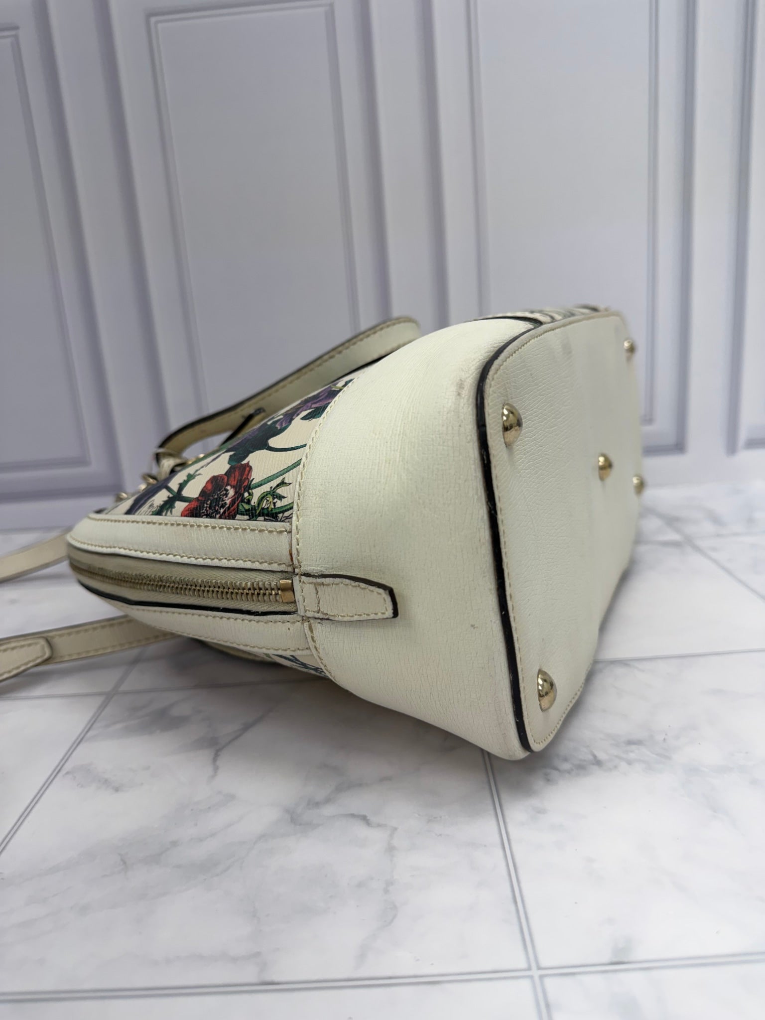 Gucci Ivory Floral Leather Dome 2Way Bag & Wallet