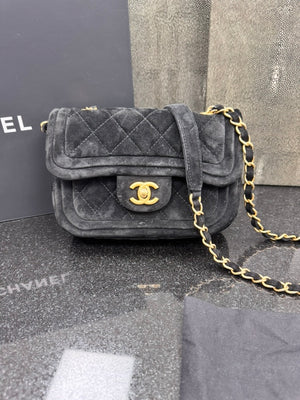 Chanel Black Diamond Quilted Velvet Mini Flap Bag