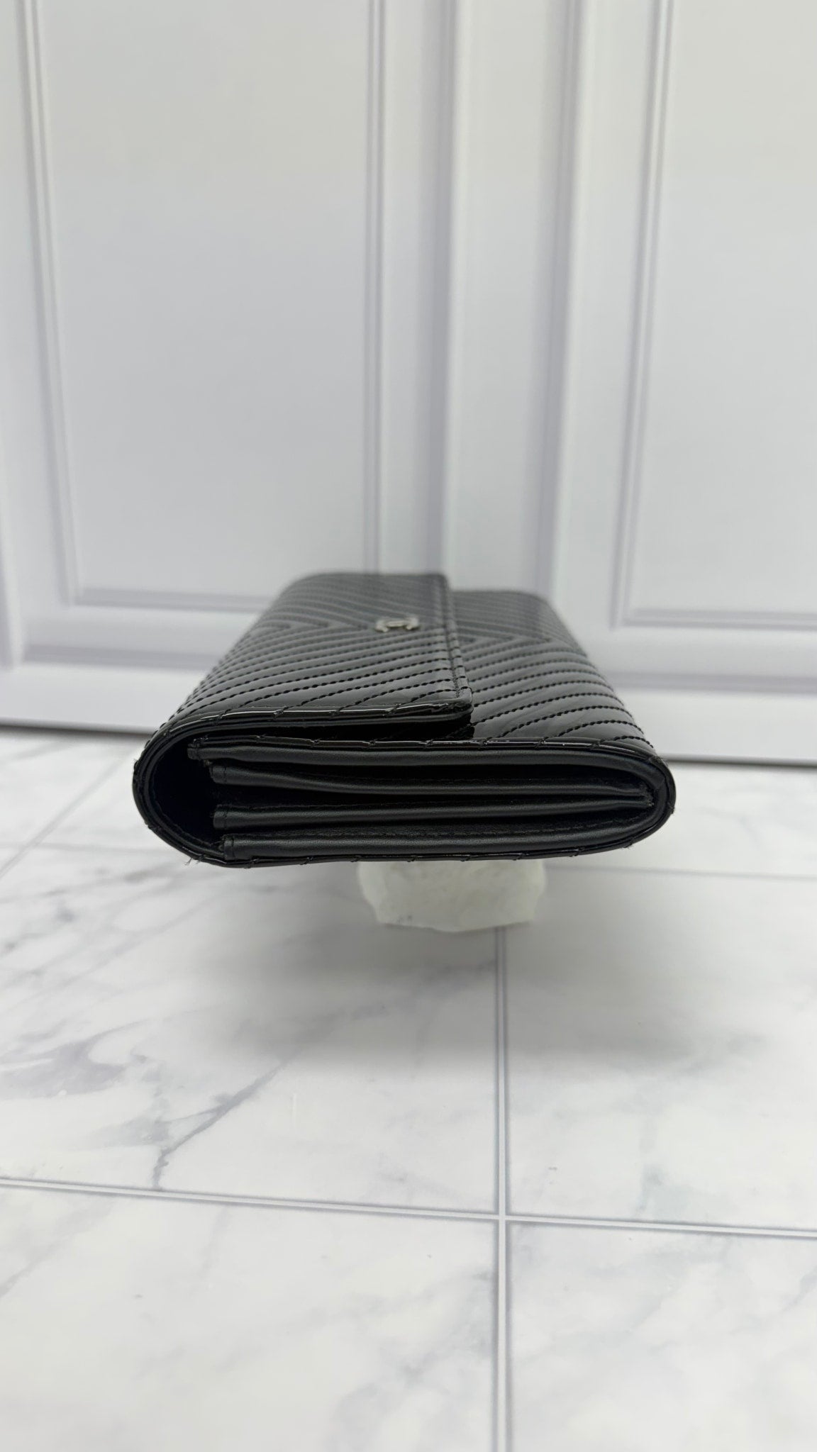 Chanel Black Patent Leather Flap Wallet 