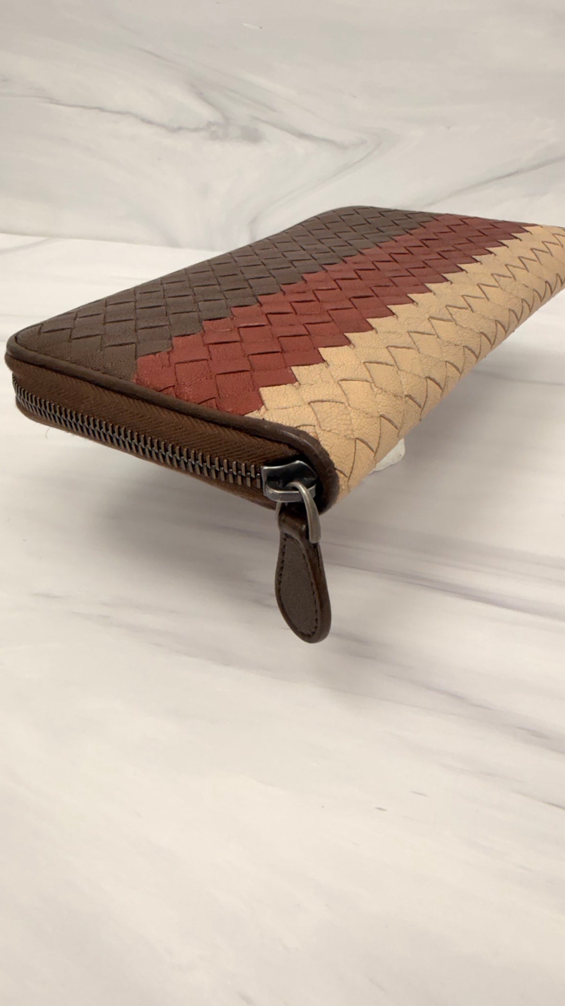 Bottega Veneta Brown Multicolor Intrecciato Leather Zippy Wallet