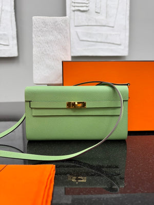 LIKE NEW - Hermes Light Green Epsom Leather Kelly To Go Wallet Crossbody Bag