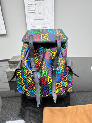 LIKE NEW - Gucci Black And Multicolor GG Coated Canvas Medium Psychedelic Backpack