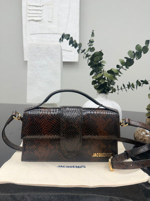 BRAND NEW - Jacquemus Brown Snakeskin Embossed Leather Le Grand Bambino 2Way Handbag