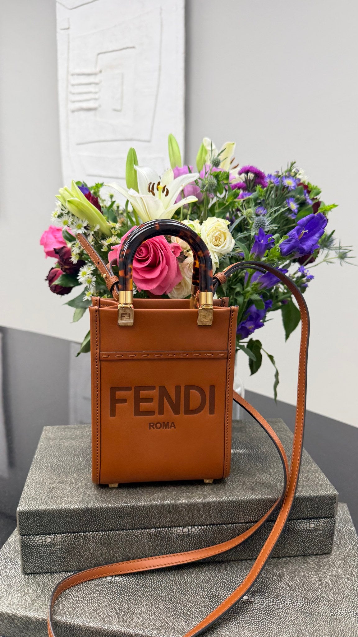 Fendi Brown Leather Mini Sunshine Crossbody Top Handle 