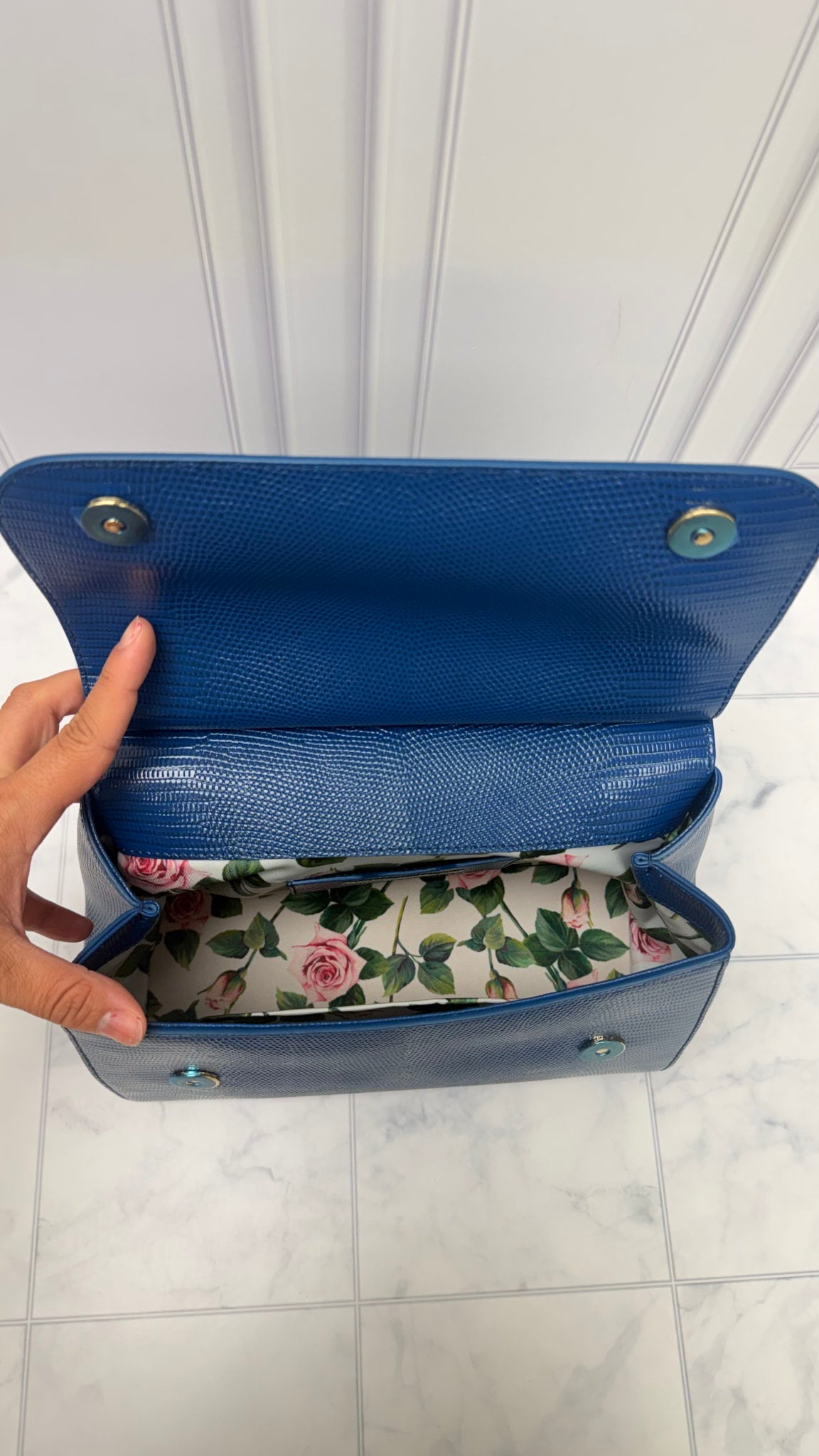 BRAND NEW - Dolce & Gabbana Blue Lizard Leather Sicily Top Handle Handbag