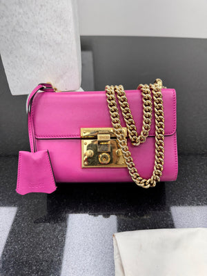 Gucci Fuchsia Leather Padlock Chain Shoulder Bag