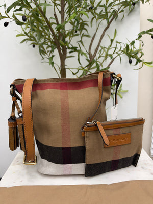 Burberry Brown House Check Canvas & Leather Small Ashby Bucket Bag