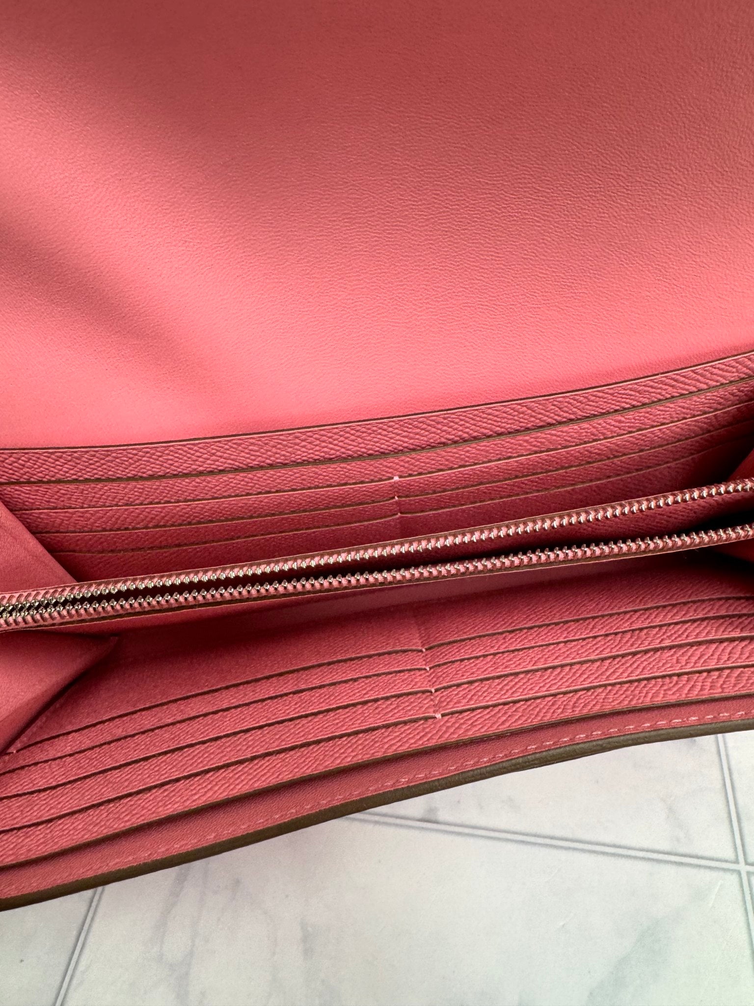 LIKE NEW - Hermes Pink Grained Leather Constance Long Wallet