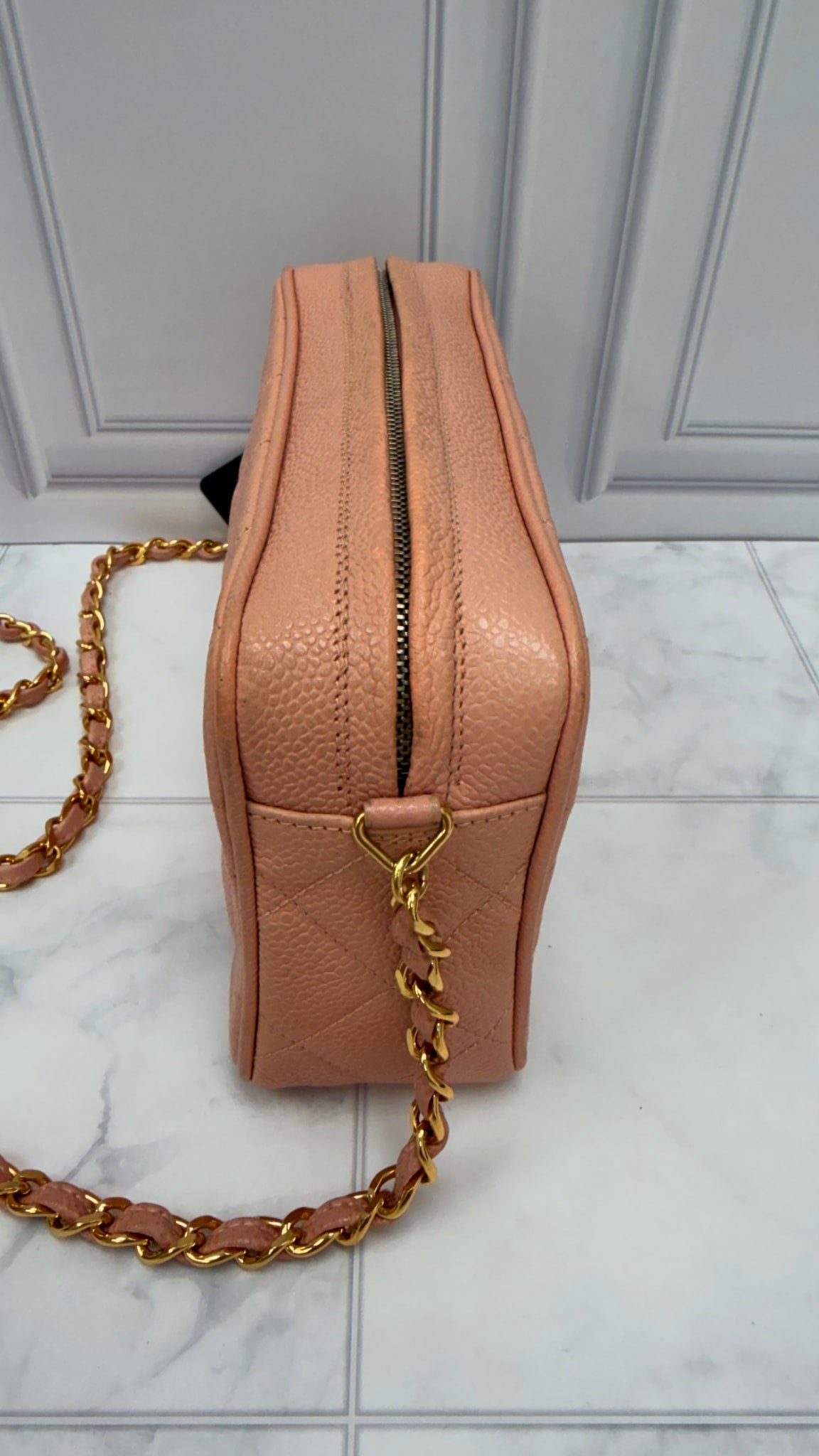 Chanel Vintage Rose Pink Quilted Caviar Camera Bag