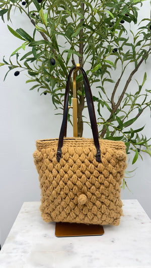 Fendi Camel Wool Crochet Knit Tote Bag