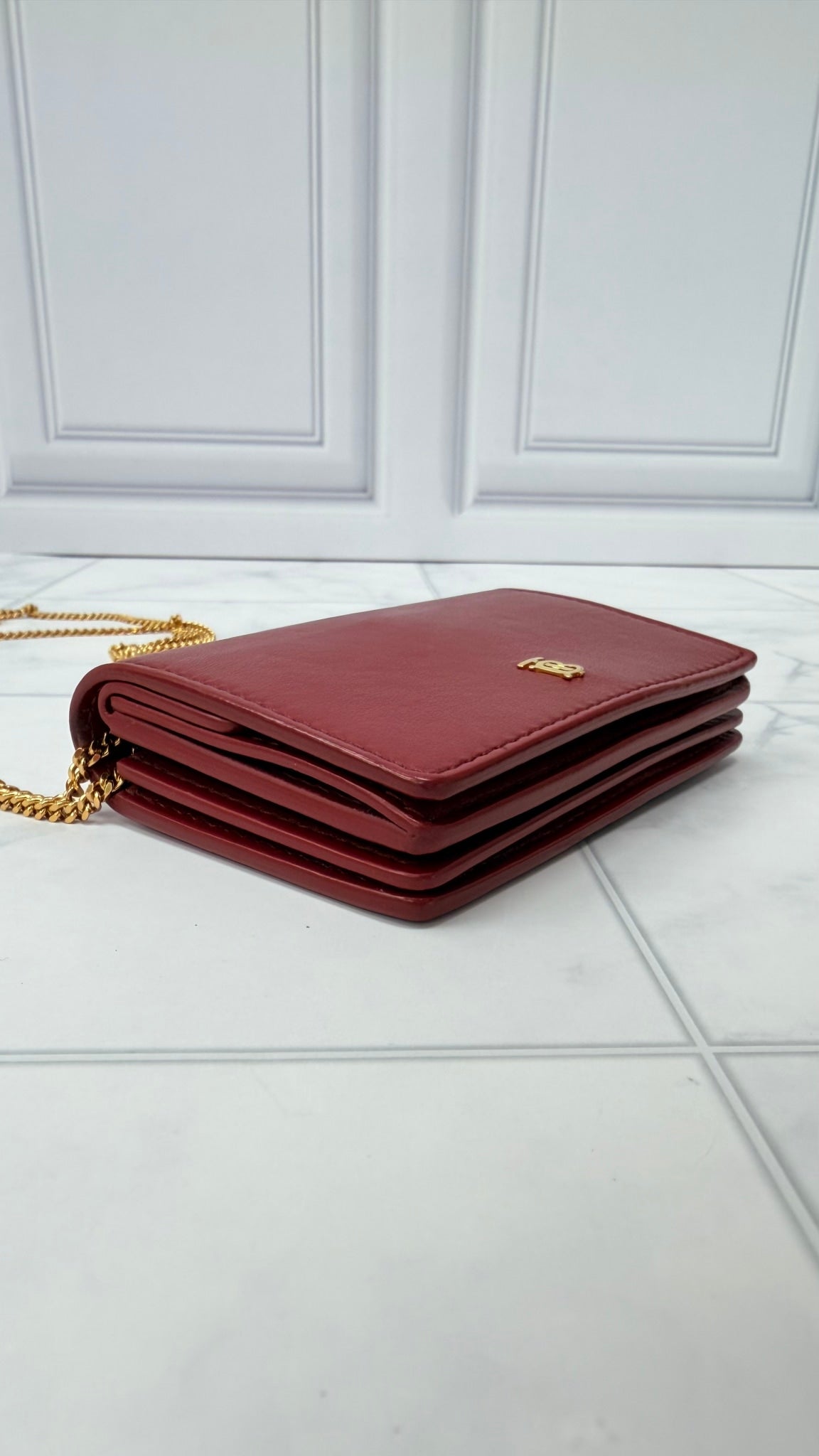 Burberry Red Leather Compact Wallet on a Chain