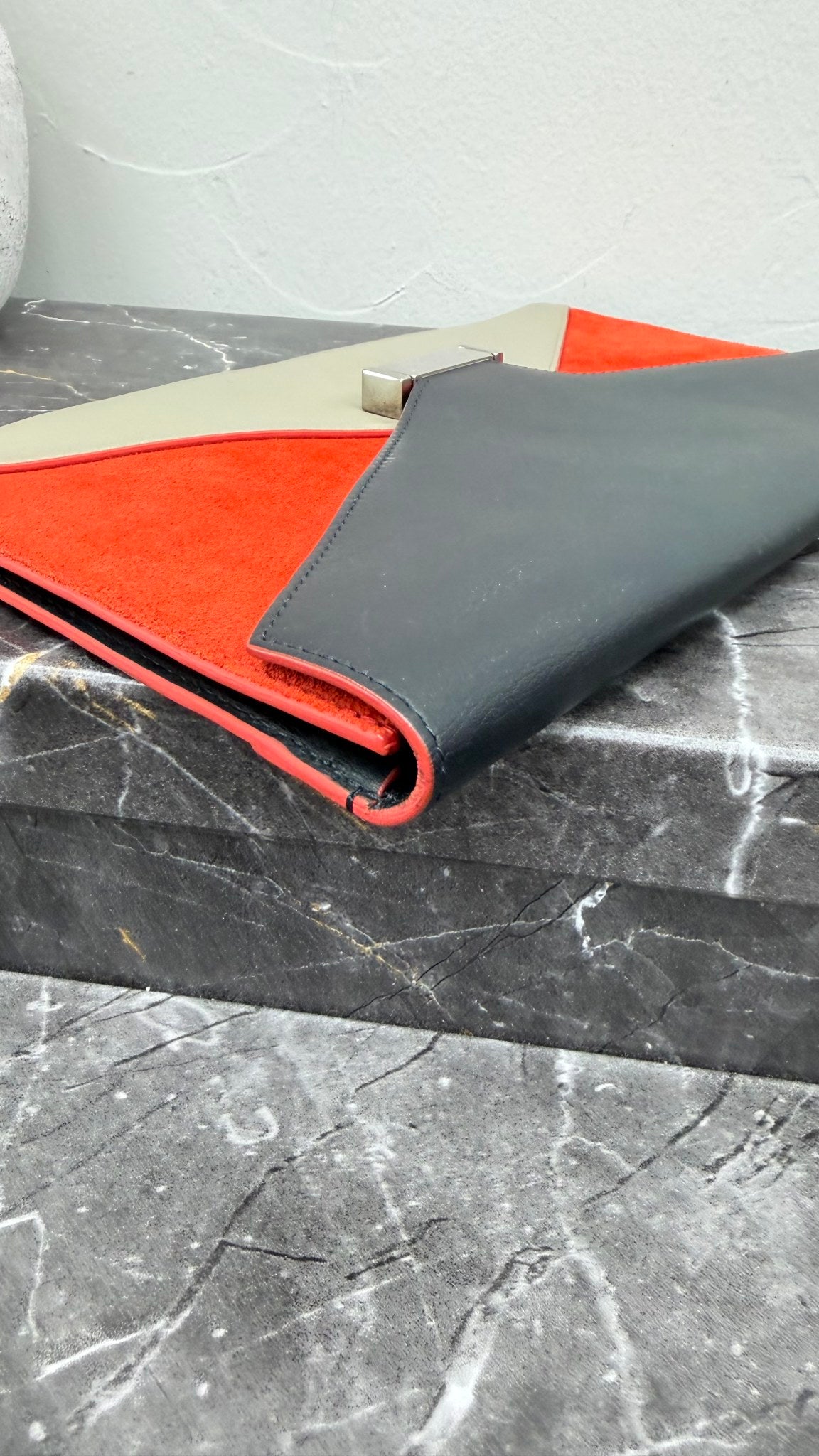 Celine Tricolor Leather & Suede Diamond Envelope Clutch