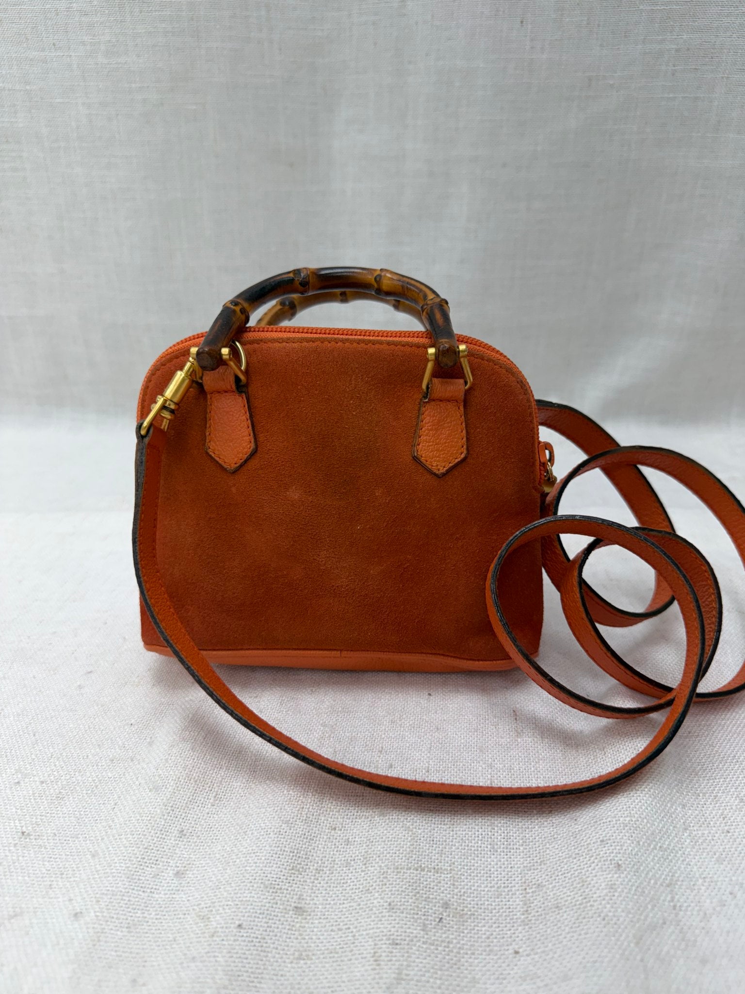 Gucci Orange Suede Bamboo Mini Dome 2way Bag