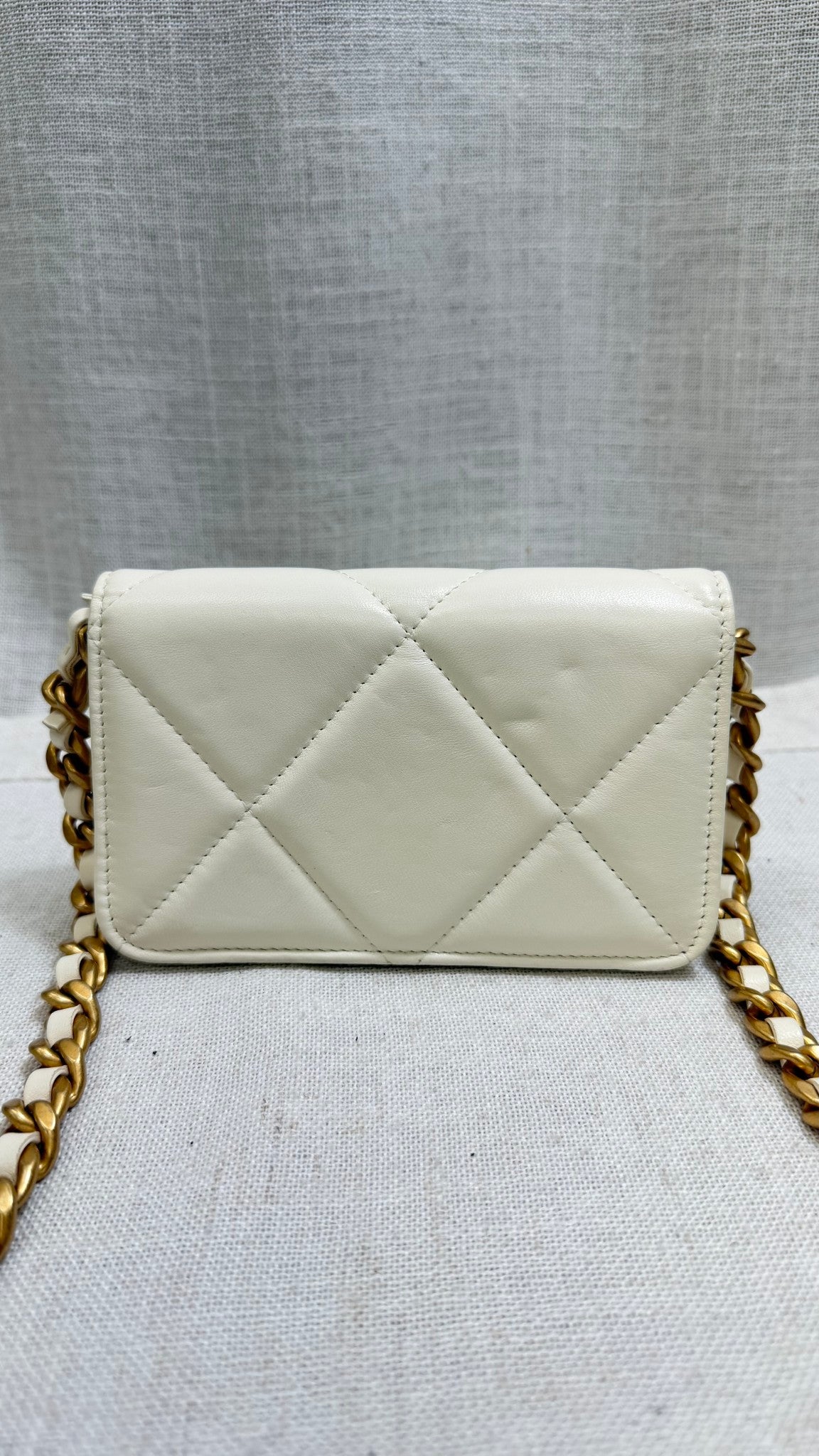 Chanel Cream Lambskin Leather Chanel 19 Clutch With Chain 