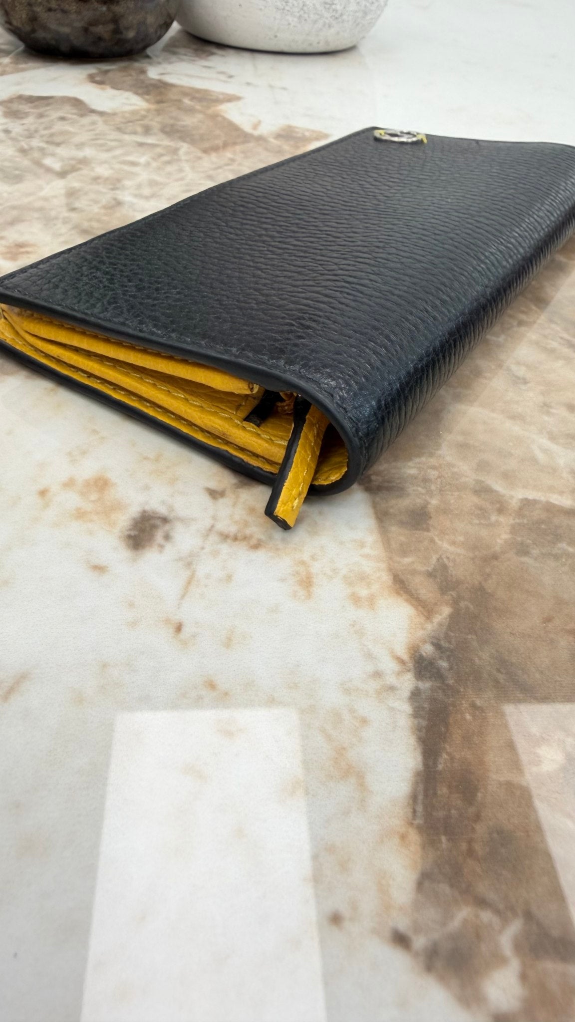 Gucci Black & Yellow Leather Interlocking G Long Wallet