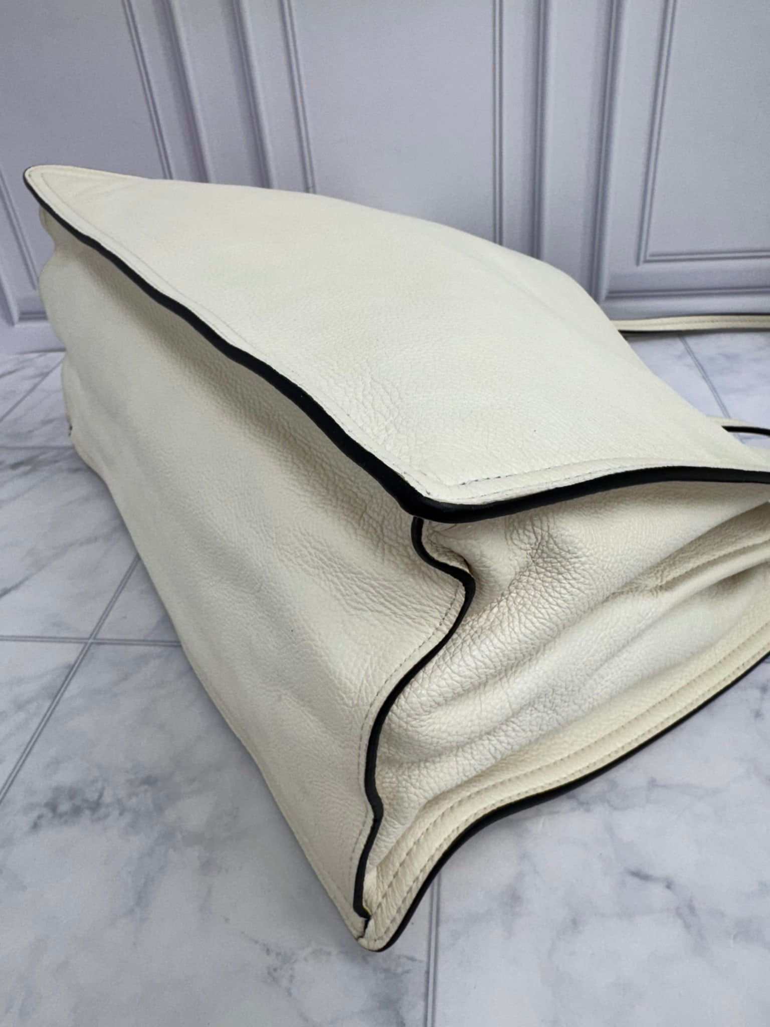Prada White Grained Leather Glace Etiquette Tote Bag