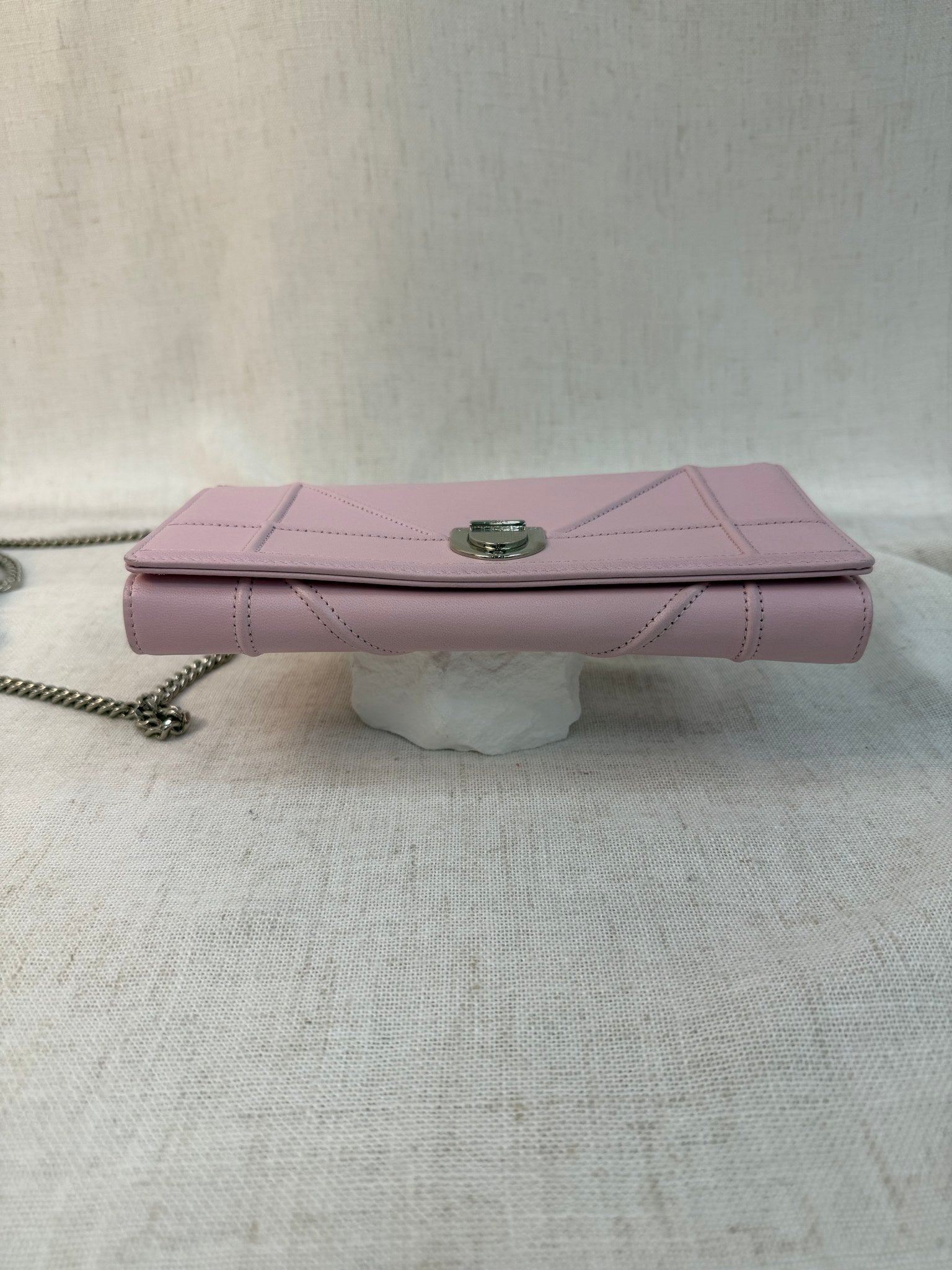 Christian Dior Pink Leather Diorama Wallet On Chain