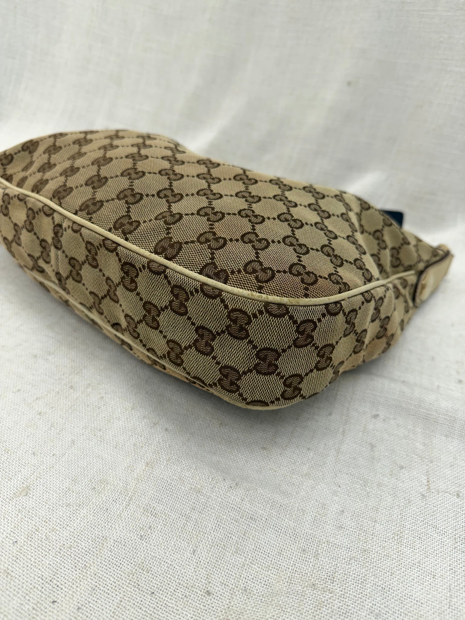 Gucci GG Beige Canvas Shoulder Hobo Bag