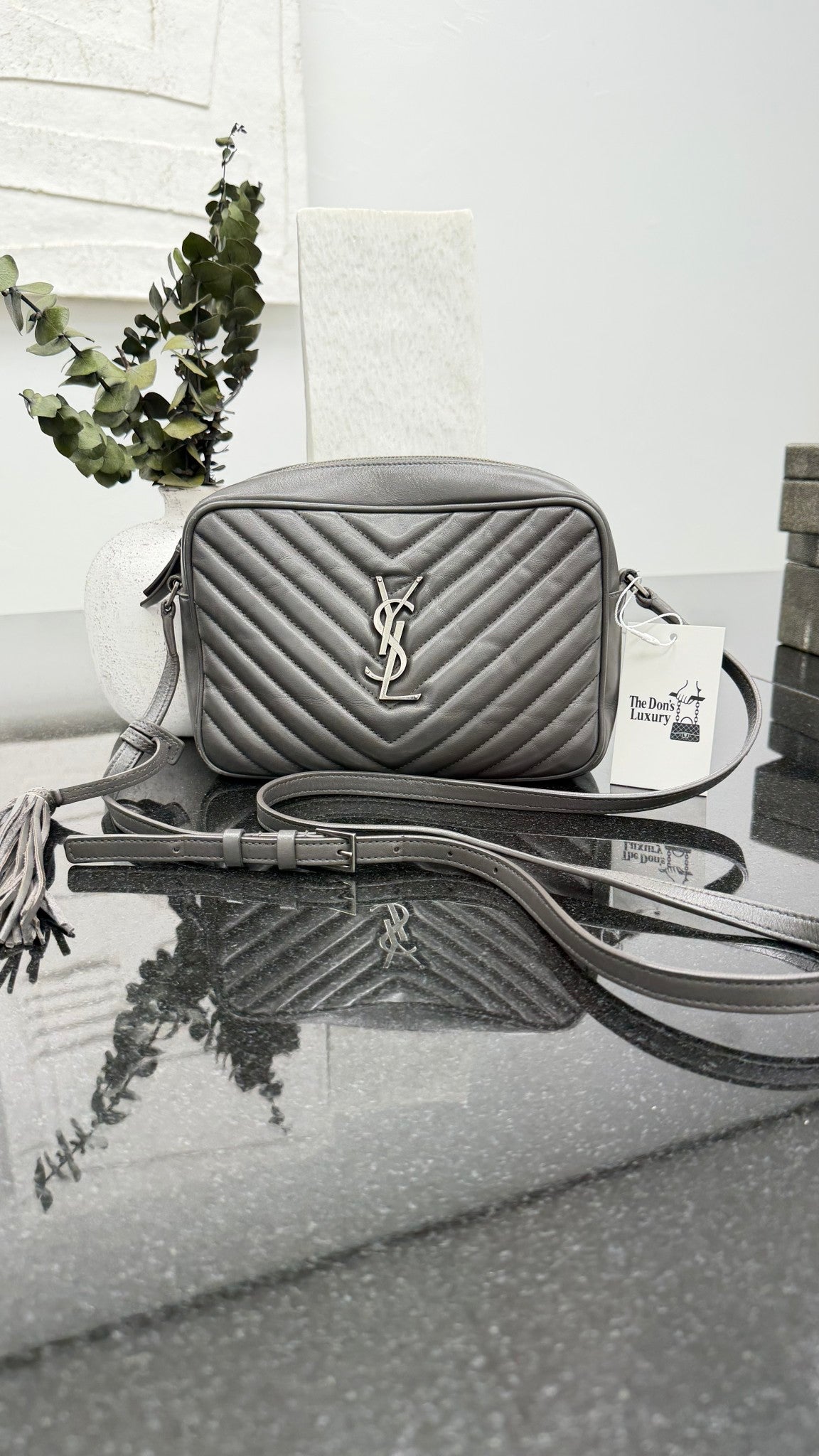 Saint Laurent YSL Dark Grey Leather Lou Camera Bag