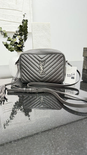 Saint Laurent YSL Dark Grey Leather Lou Camera Bag