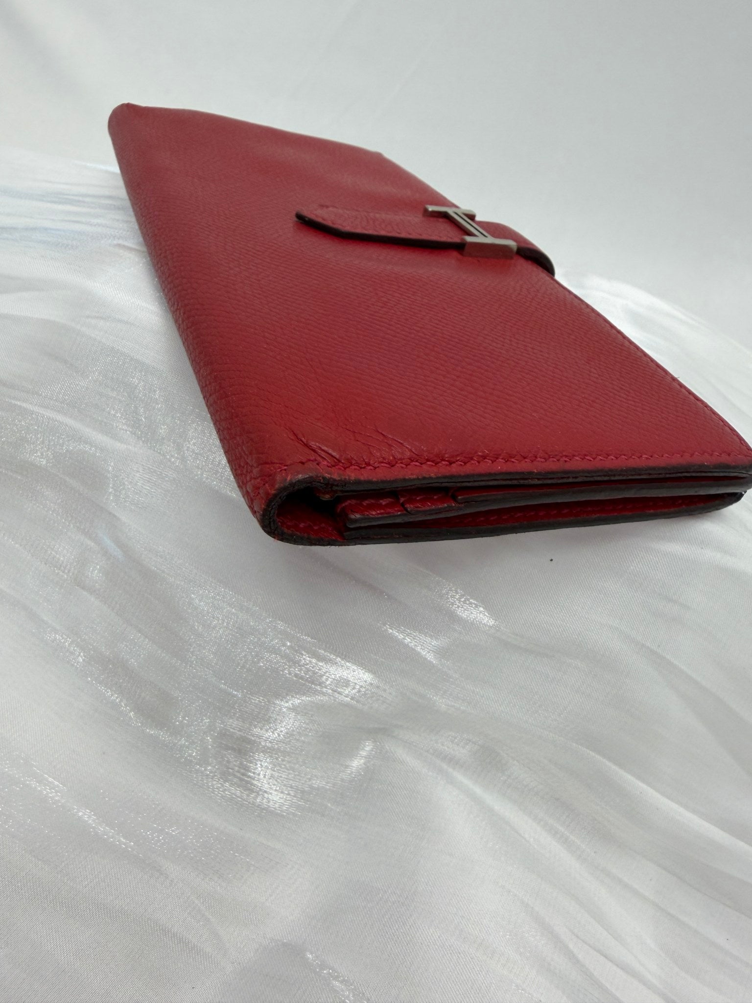 Hermes Red Leather Bearn Wallet