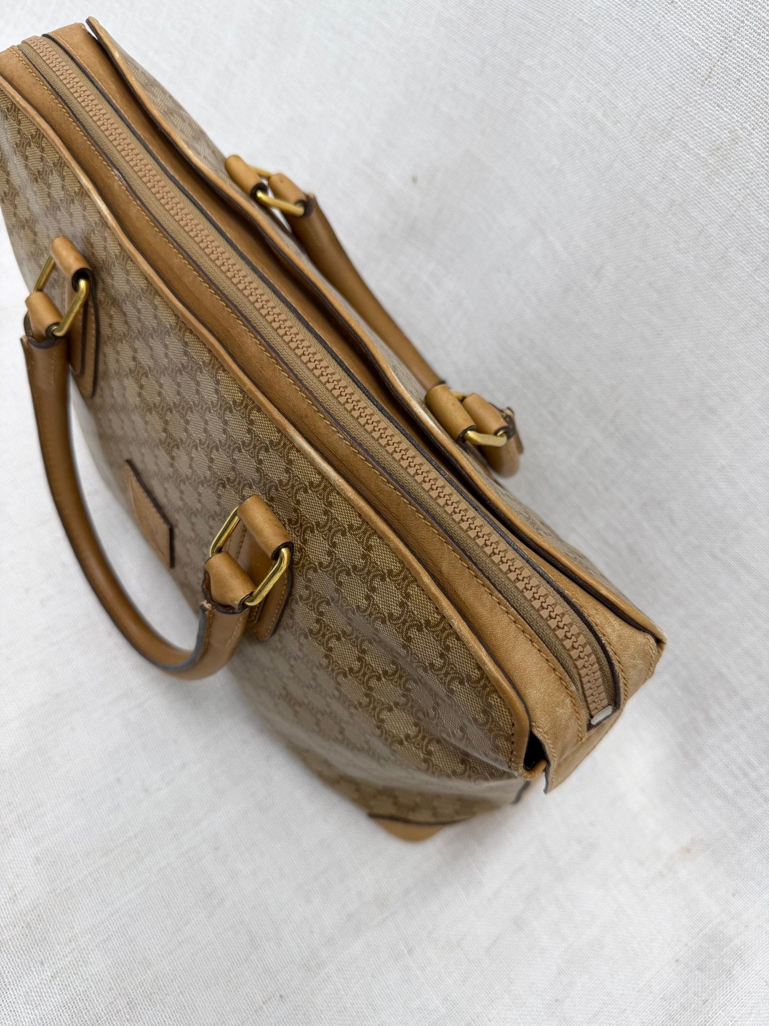 Celine Vintage Beige Macadam Coated Canvas Shoulder Bag