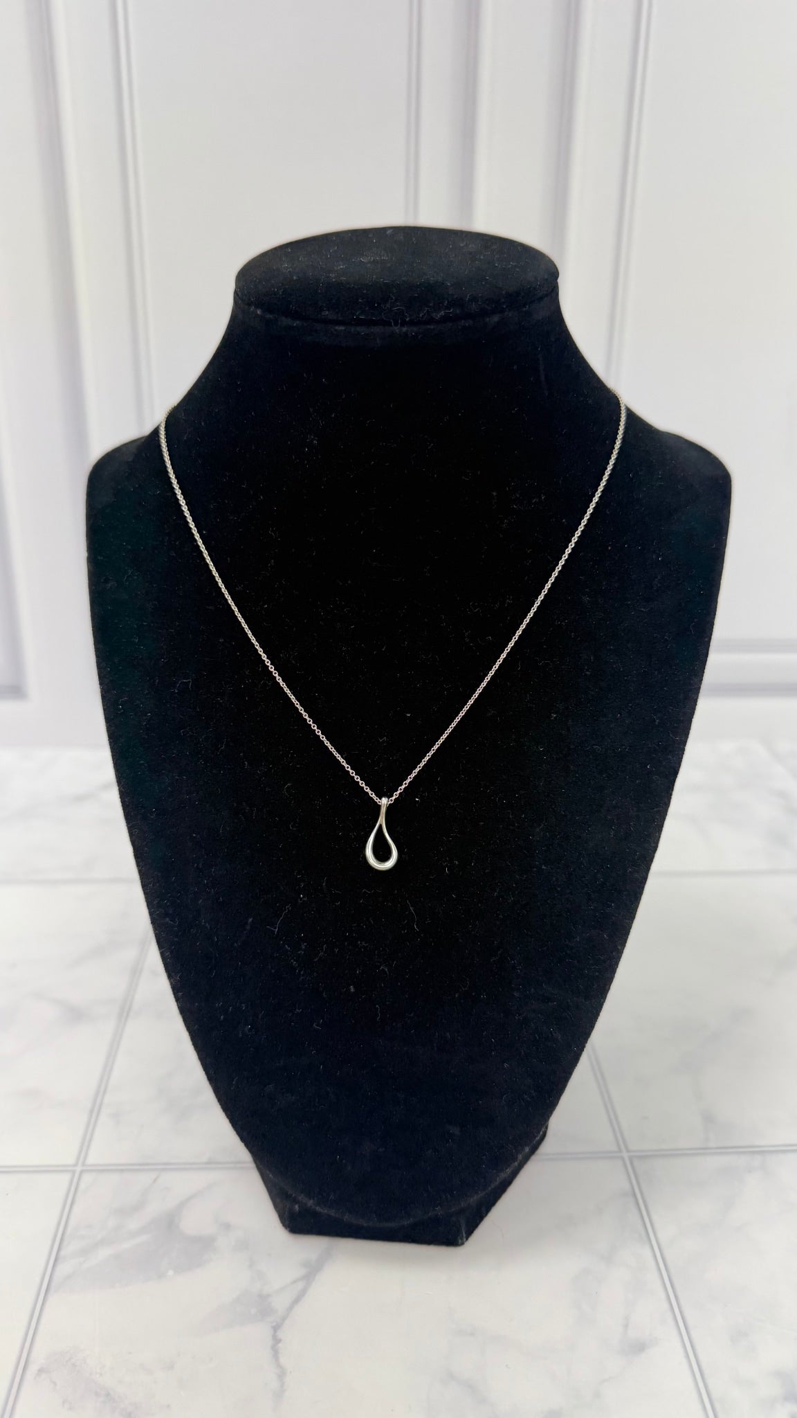 Tiffany & Co Silver Open Teardrop Necklace 
