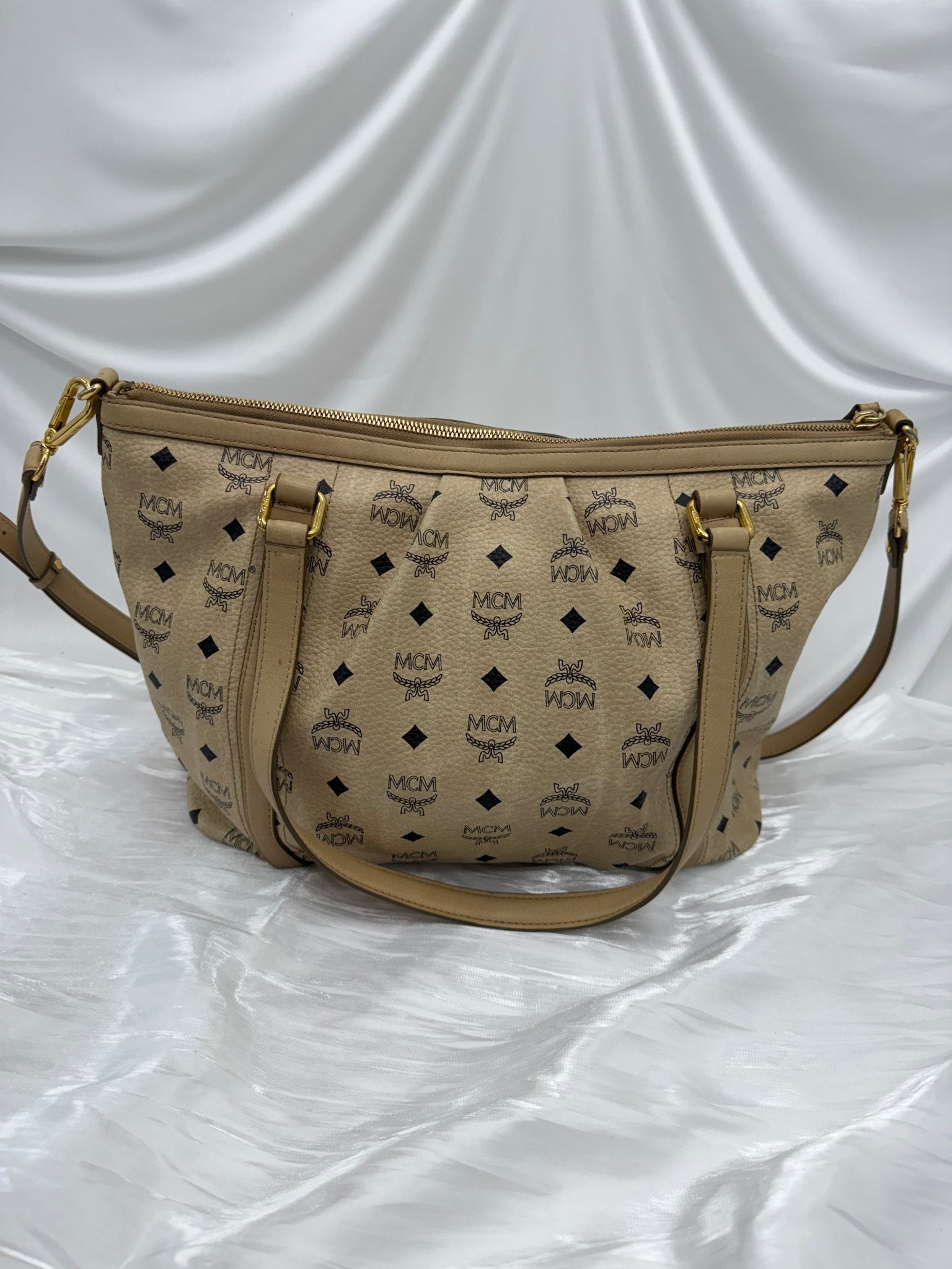 MCM Tan Visetos Coated Canvas 2Way Shopper Tote