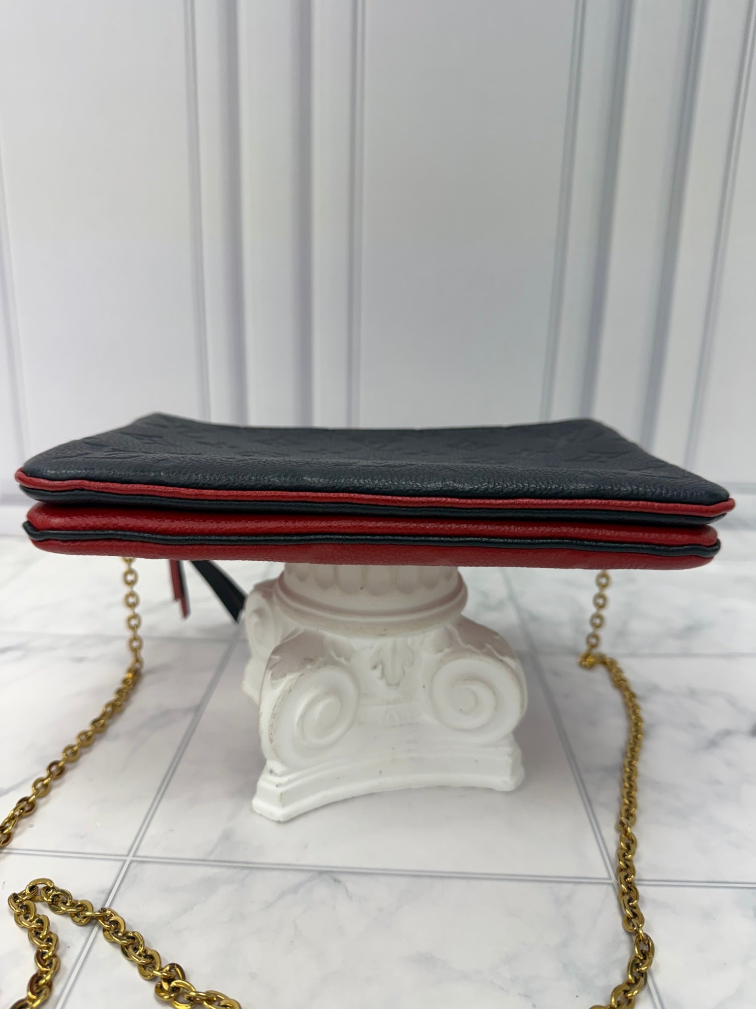 Louis Vuitton Navy & Red Empreinte Leather Double Zip Pochette