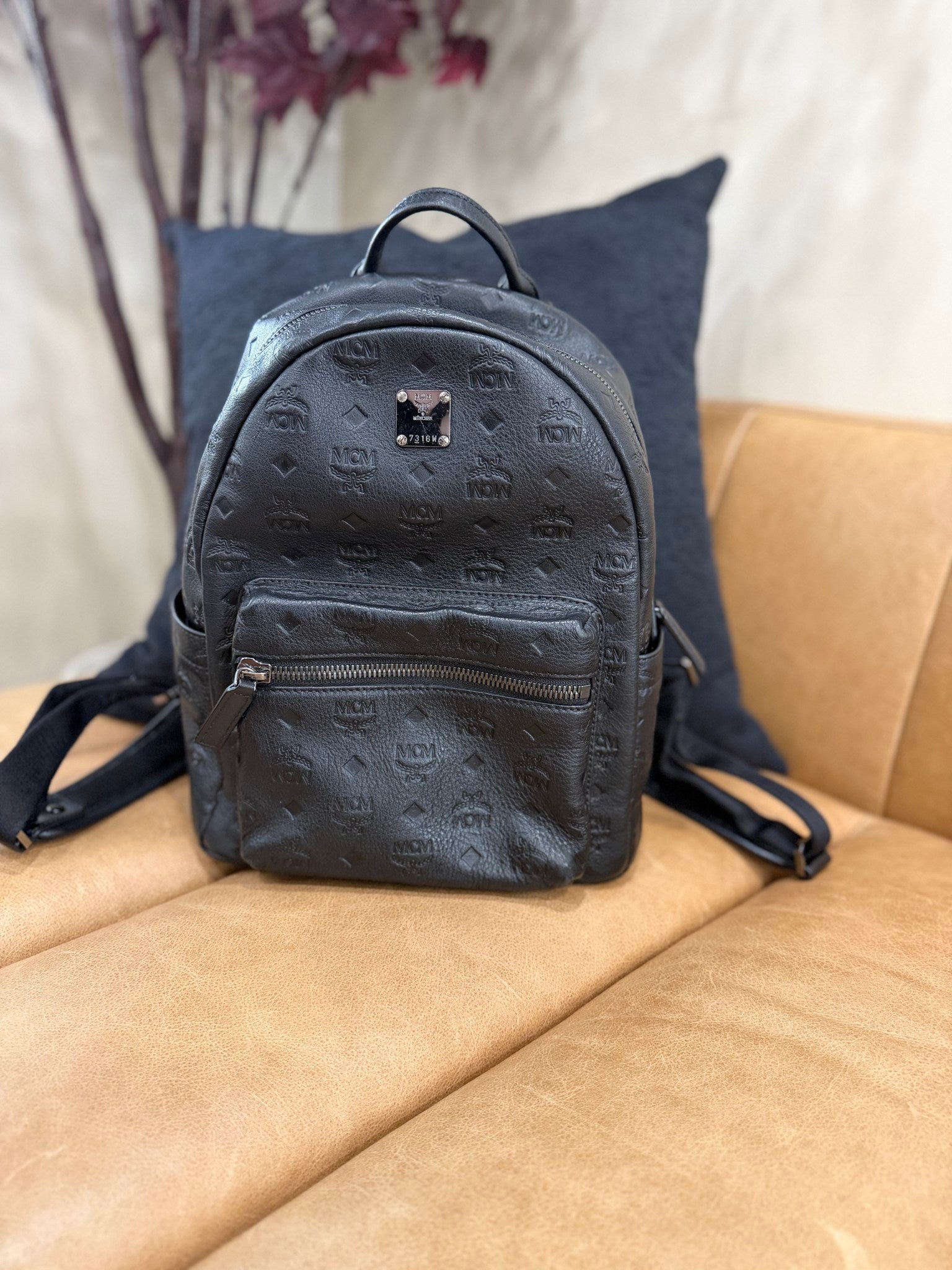 MCM Black Leather Small Backpack 