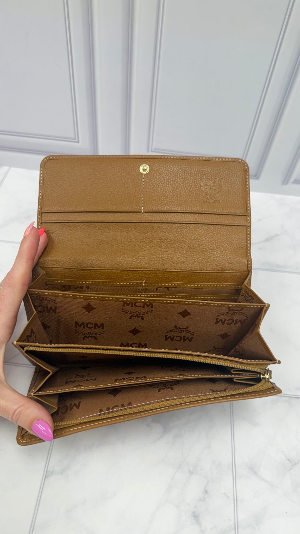 MCM Blue Denim & Brown Leather Long Wallet