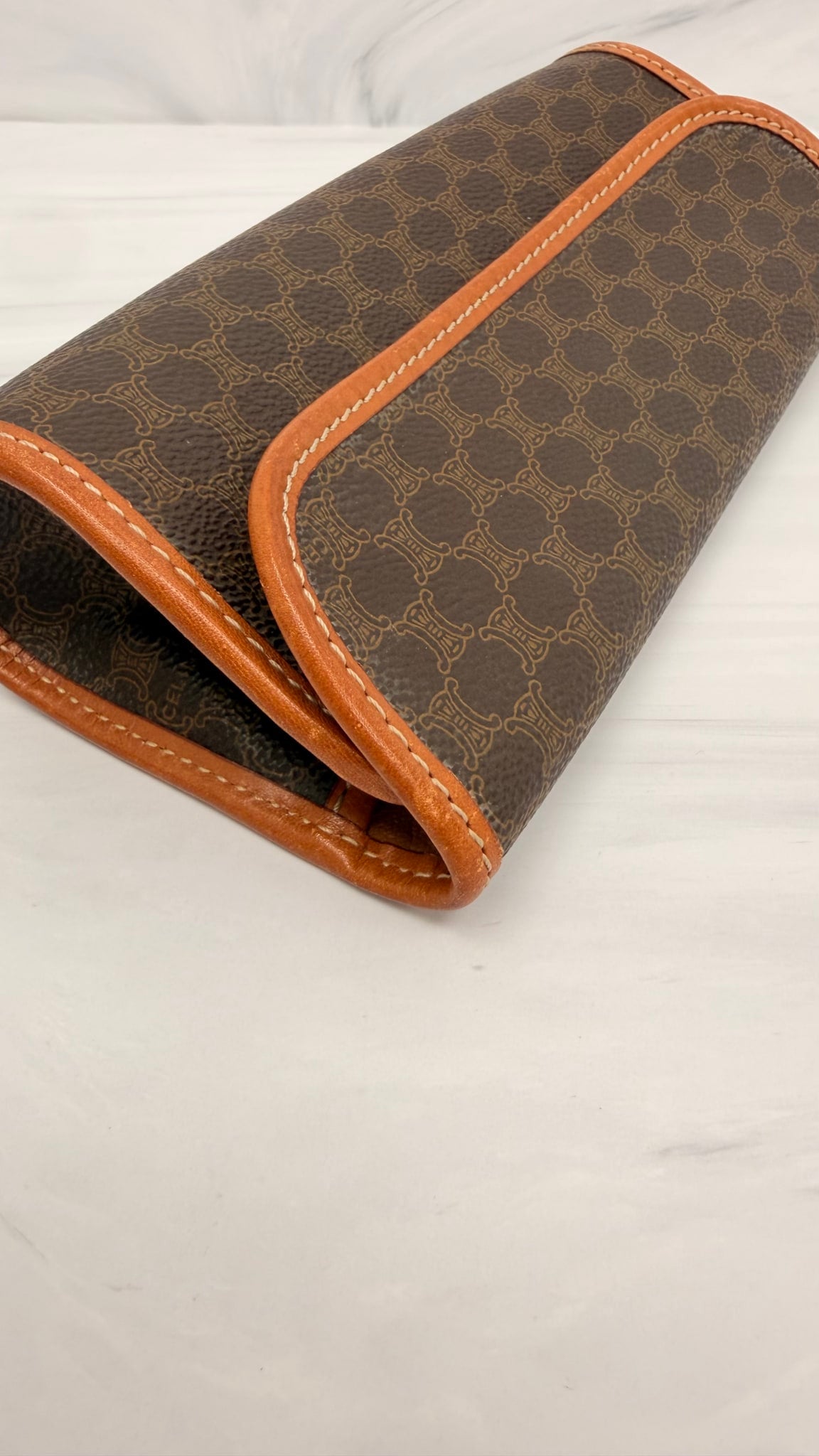 Celine Brown Coated Canvas Macadam Clutch 