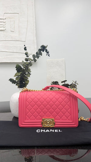 Chanel Hot Pink Lambskin leather Medium Boy Bag Series 23 Shoulder Bag