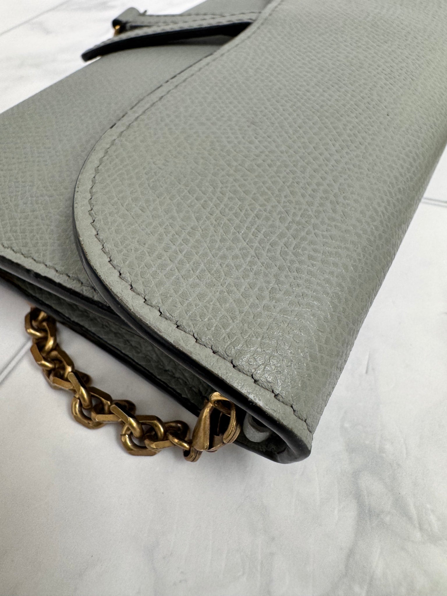 Christian Dior Grey Grained Leather Saddle Wallet On A Chain