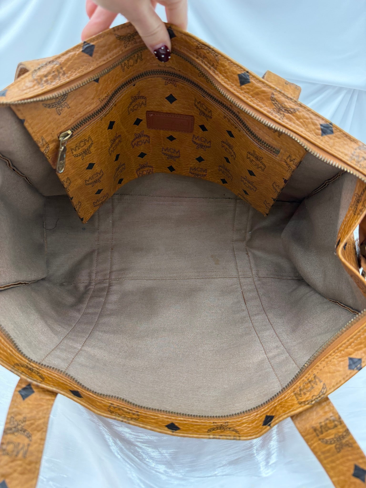 MCM Cognac Visetos Coated Canvas Shoulder Tote