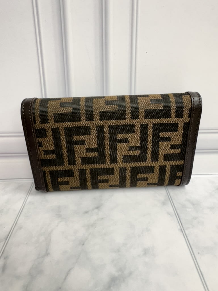 LIKE NEW - Fendi Brown And Black Zucca Canvas Trifold Compact Wallet