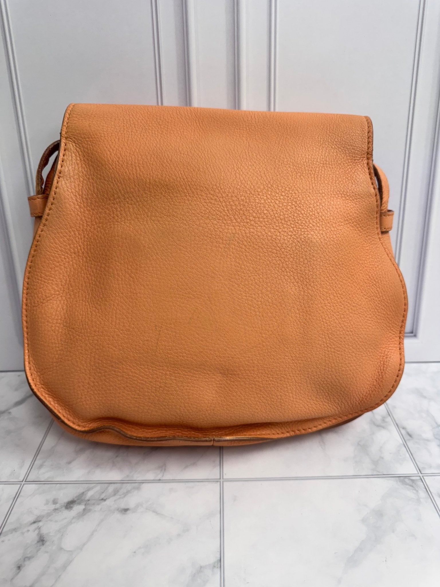 Chloe Peach Grained Leather Marcie Medium Crossbody Saddle Bag